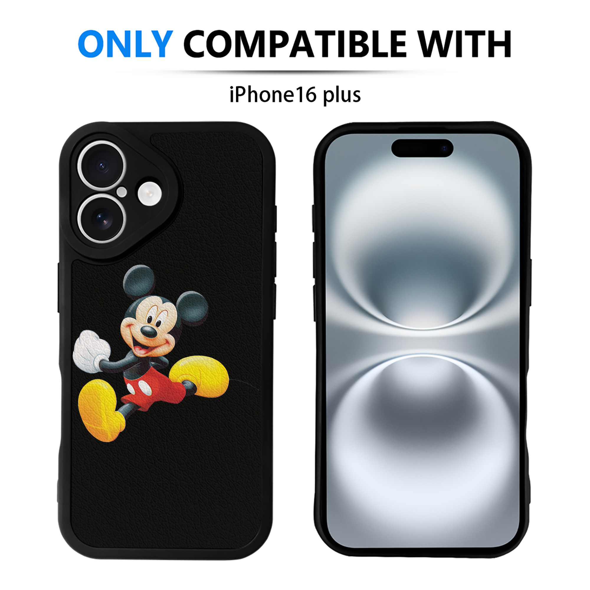 （画像用） ミッキーマウス Mickey Mouse 【iPhone 16シリーズ対応】シリコンスマホケース（レザー調） 材質：シリコン